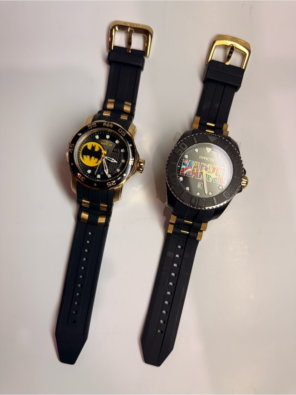 Invicta Black and Gold Batman & Marvel Silicone Strap Watches
